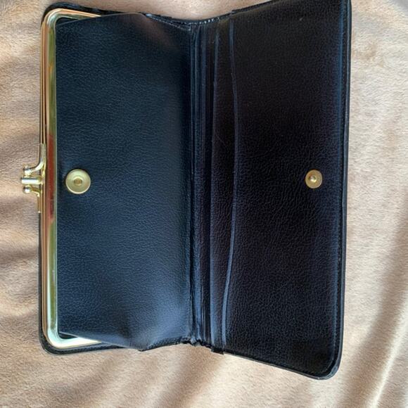 Vintage Baronet Wallet Kiss Clasp Metal Diamond Studs Navy Blue - Picture 4 of 13